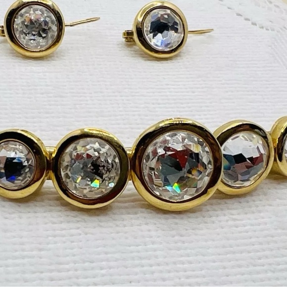 Vintage Swarovski Swan Set Signed Collar Necklace Earrings Bezel Crystals - Picture 3 of 7